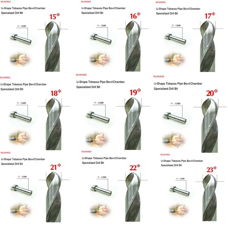 9 Pcs Tools Set Tobacco Pipe Bowl Drill Bit for the U shape 15 23 mm