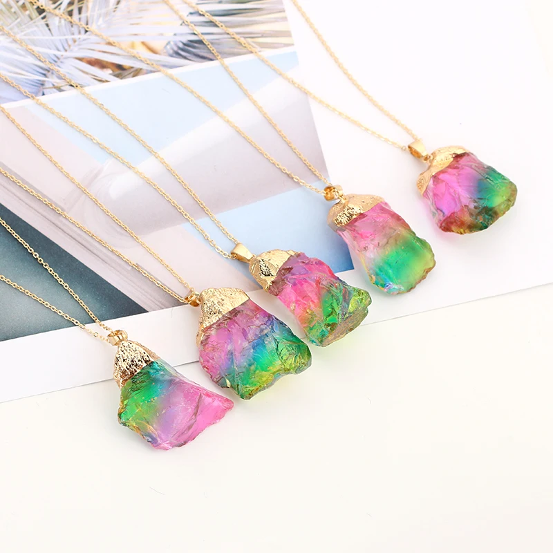 

1 Piece Fashion Natural Crystal Chakra Rock Necklace Quartz Pendant Colorful Stone Necklace Gifts for Women