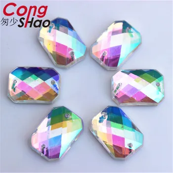 

Cong Shao 200PCS 9*18mm AB Clear Rectangle Acrylic Rhinestone flatback sewing 2 Hole costume Button Crystal Accessories CS203E