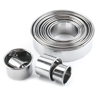 

14Pieces Baking Ring Stainless Steel Mousse Ring Round Cookie Molds Set Bakeware Wrappers Cutter Maker Tools form for ravioli