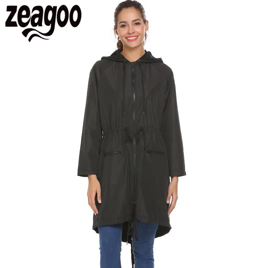 zeegoo Jacket Lightweight Hooded Drawstring Raincoat Waterproof Long