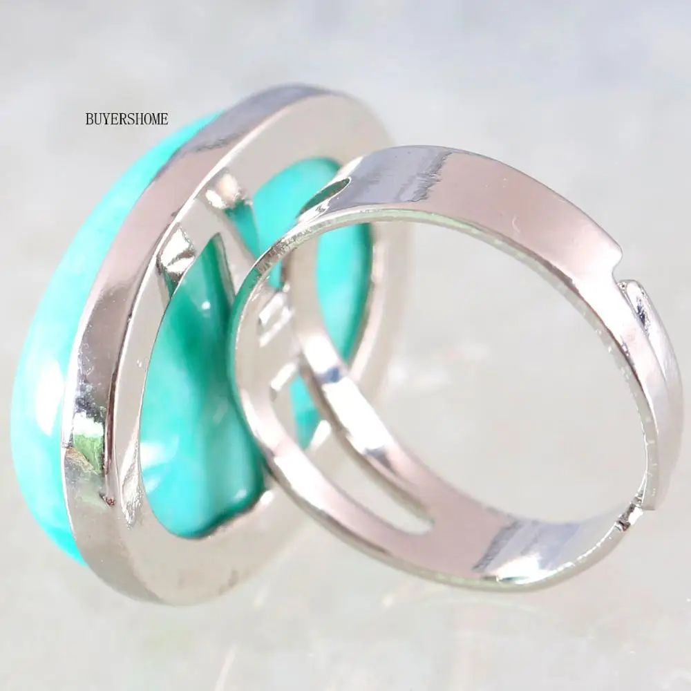 

1Pcs Silver Color Jewelry Gift Adjustable Ring For Women Men Natural Stone Oval Bead Green Amazonite Finger Ring Z109