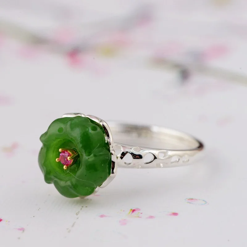 

2018 Direct Selling Women Jasper Anel Feminino The Golden Deer S925 Plain Style Female Money Hollow Inlaid Flower Ring New Gift