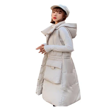 

Brieuces Autumn Winter Vest Women Cotton 2019 Long Fashion Big Pockets Drawstring Winter Waistcoat Hooded Female Casual Coat