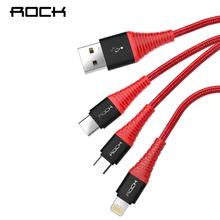 ROCK Hi-tensed 3 в 1 USB кабель для iPhone XS для Lightning Кабель для Samsung Galaxy S8 type C Micro Быстрая зарядка USB кабель