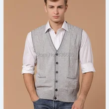 Горячая Распродажа, осенний кашемировый свитер с v-образным вырезом, жилет, повседневный клетчатый мужской шерстяной свитер без рукавов, кардиган с карманами