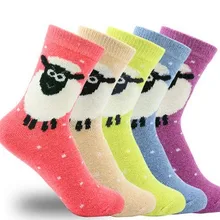 10 пар/лот, зимние плотные теплые женские носки из кроличьей шерсти, женские носки без пятки с мультяшной овечкой