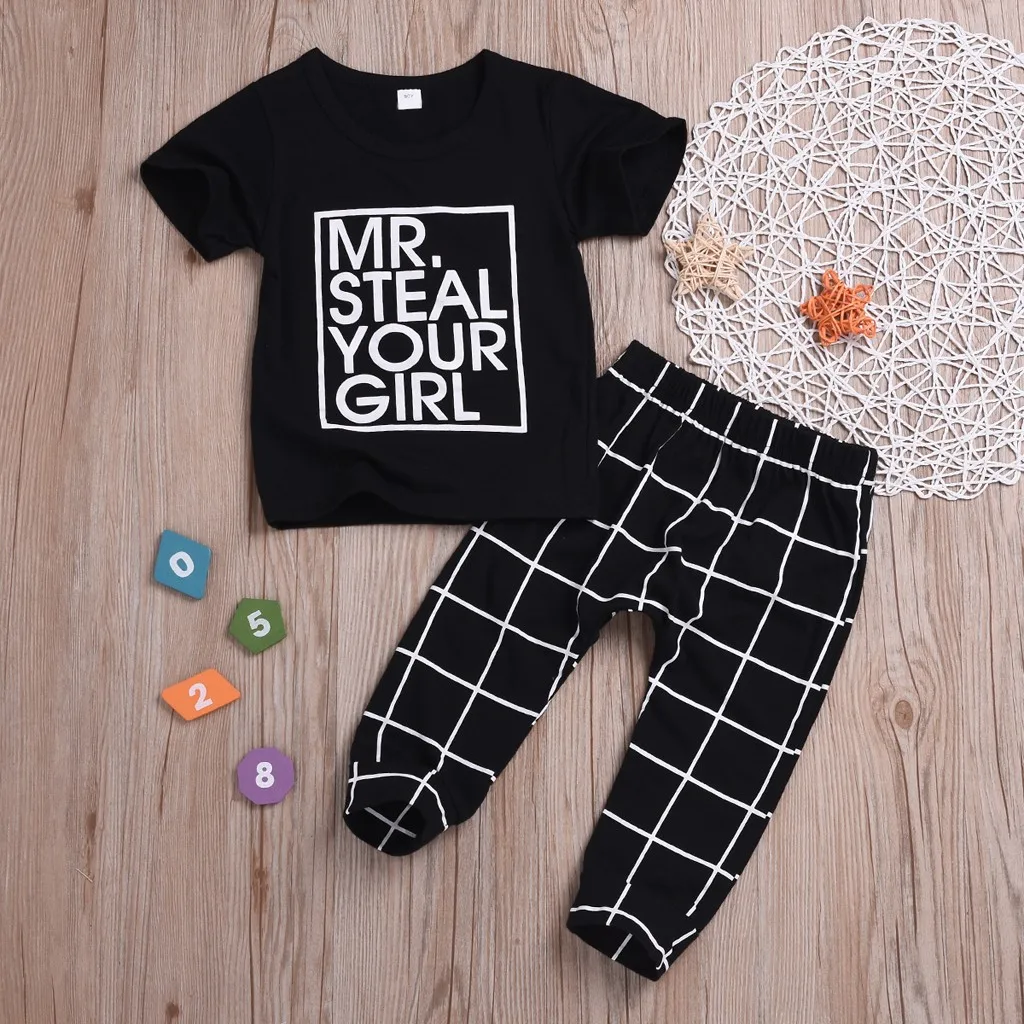 

Toddler Baby Boys Girl Valentine's Day Letter Tops Pants Plaid Trousers Outfits