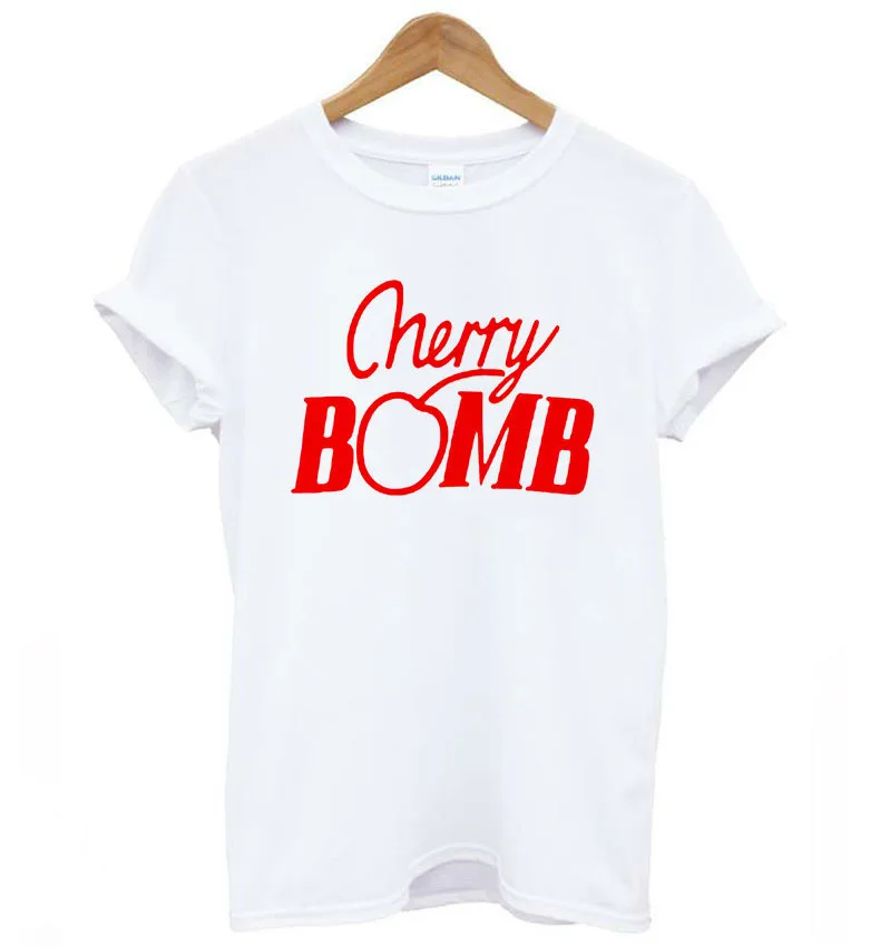 

High Quality Harajuku Cotton T-shirt Women Men Cherry Bomb Funny Letters Printed T Shirt Female Camisetas Mujer Tops cute Tshirt