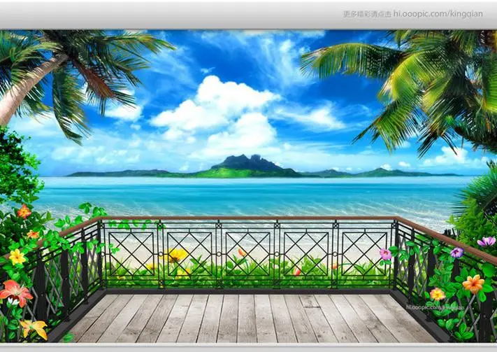 

Custom photo wallpaper murals 3 d fantasy balcony beach seascape TV setting wall papers for living room decoration