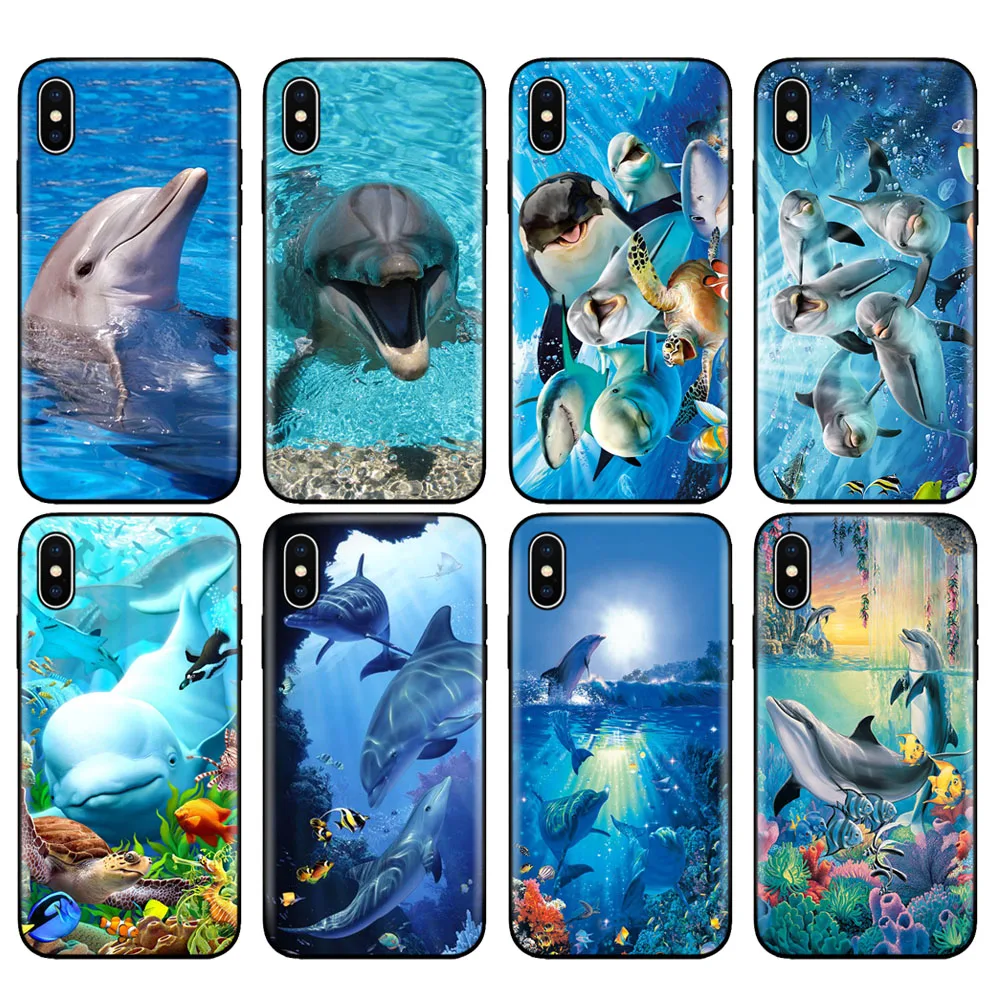 Custodia In Tpu Nero Per Iphone 5 5S Se 2020 6 6S 7 8 Plus X 10 Custodia Per Iphone Xr Xs 11 Pro Max Ocean Dolphin Dance Jumping