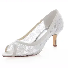 New 2016 Lace Satin Bridal Shoes Peep Toe Med Heels lady’s Flower Pumps Girl’s Marriage Shoes Bridesmaid Court Shoes 3780-16 ZHL