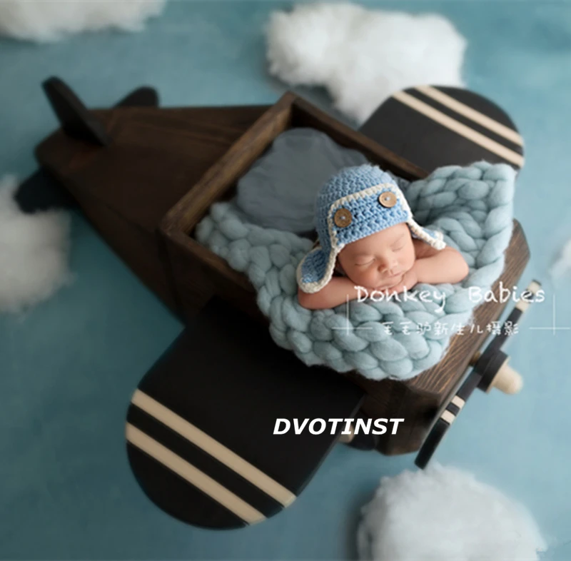 Dvotinst Newborn Photography Props Wooden Posing Aircraft Basket for
