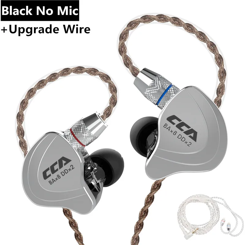 CCA C10 1DD+ 4BA гибридные 2PIN наушники в ухо HIFI DJ монитор для бега спортивные наушники гарнитура вкладыши с съемным обновленным C16c10 - Цвет: black no mic silver