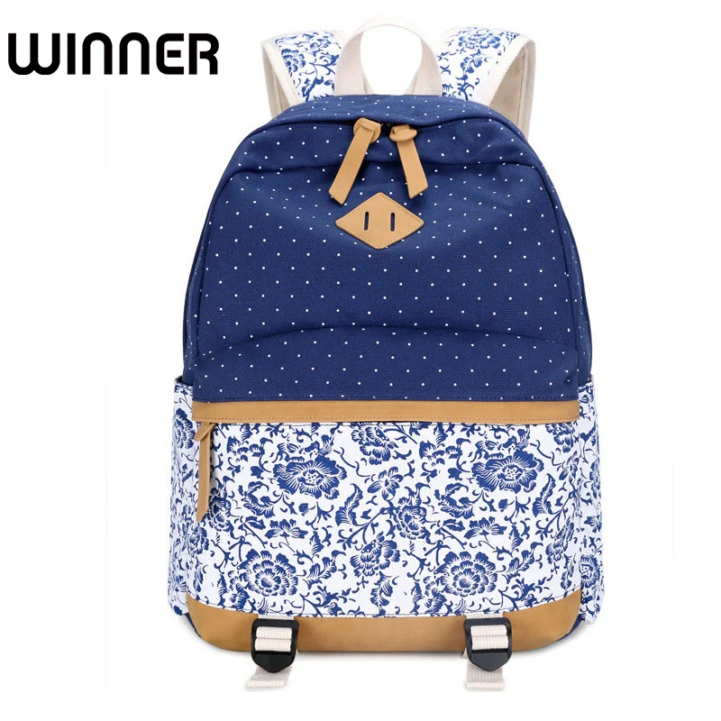 

atinfor Brand Dot Canvas Printing Women Backpack School Bags for Teenager Girl 15.6 inch Laptop Student Bag Rucksack Female