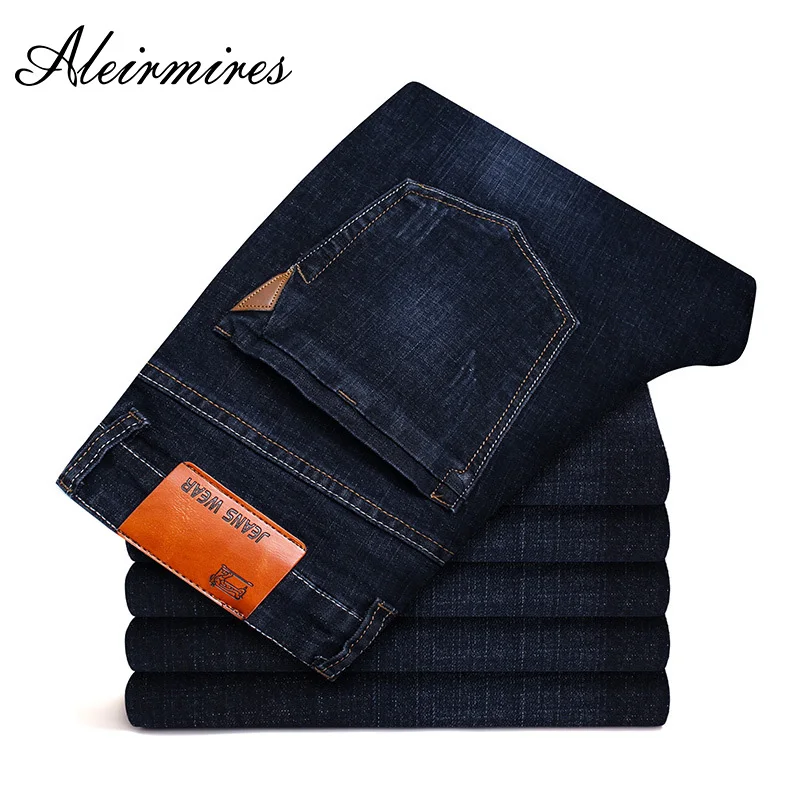 Aleimires для мужчин бренд джинсы для женщин Новинка 2018 года эластичные прямые Slim Fit Модные повседневное середины талии полной длины Джинс