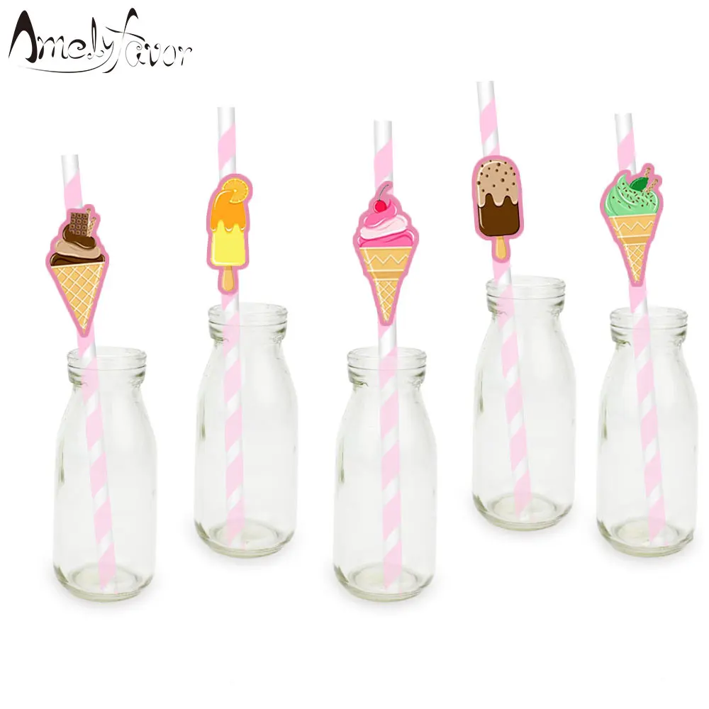 

Ice Cream Party Paper Straws Tea Time Icecream Decorations Party Supplies Paper Drinking Straws Event Supplies