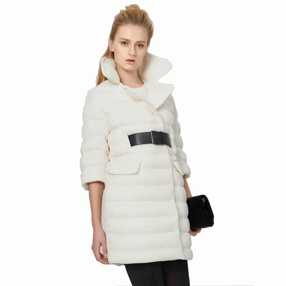 

Eva Freedom Winter new arrival tailored collar with belt down coat creative design mesh down jacket UV1690