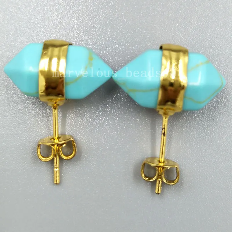 

Free shipping Fashion Jewelry Howlite Hexagonal Pointed Reiki Chakra Women Men Art Stud Earrings MC5155