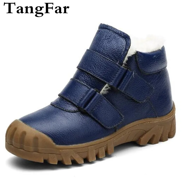 

Children's Plus Velvet Snow Boots Genuine Leather Thicken Watertight Cozy Warm Boy Girl Martin Botas Rubber Sneakers For Toddler