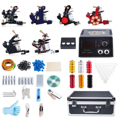 

Gustala Tattoo Kit 6 Machine Guns Shader Liner Power Supply 50 Needles Tip with Store Box Tattoo Set EU PLUG
