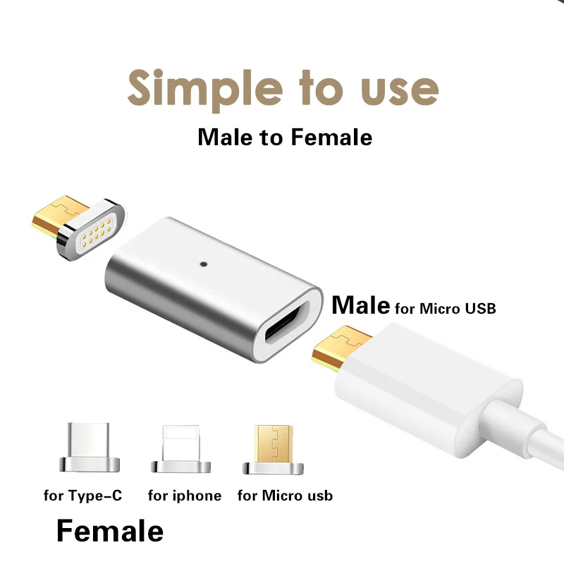 Магнитный usb адаптер с разъемом Папа мама Micro USB для iPhoneIOS Android Type C 8 Pin 3in1 кабель