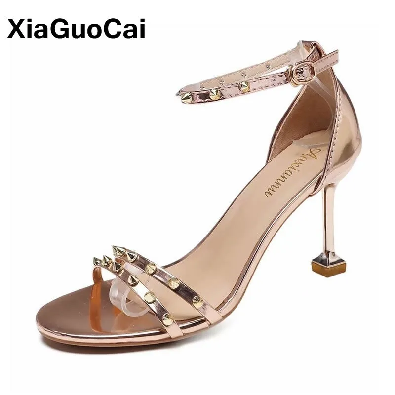

Summer High Heels Women Shoes New Arrival Sandals Spring Autumn Female Pumps Thin Heels Cover Heel Rivet Sexy Wedding Shoes
