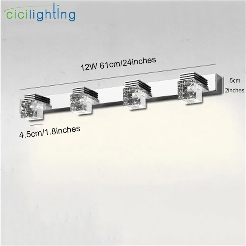 110 V 220 V 12 W 61 سنتيمتر LED كريستال أضواء الحمام واضح كريستال قطرة المطر عاكس الضوء مصباح ليد للمرآة ماكياج الغرور led شمعدانات جدارية