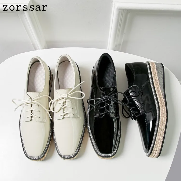 

Zorssar 2019 Spring women flats Genuine Leather platform sneakers women shoes ladies casual lace up flats creepers moccasins