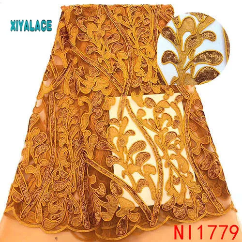 Африканская кружевная ткань с блестками кружевная ткань вышитая нигерийская талевая кружевная ткань свадебная ткань высокого качества французский Тюль YANI1779-1 - Цвет: NI1779-1