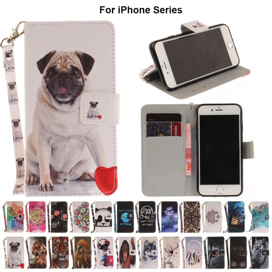 

B42 Pet Painted Wallet Leather Case For iPhone XS XR X 8 7 Plus 5 5S SE 6S 6 Flip Stent Card Slot Coque For iPhone XS Max Fundas