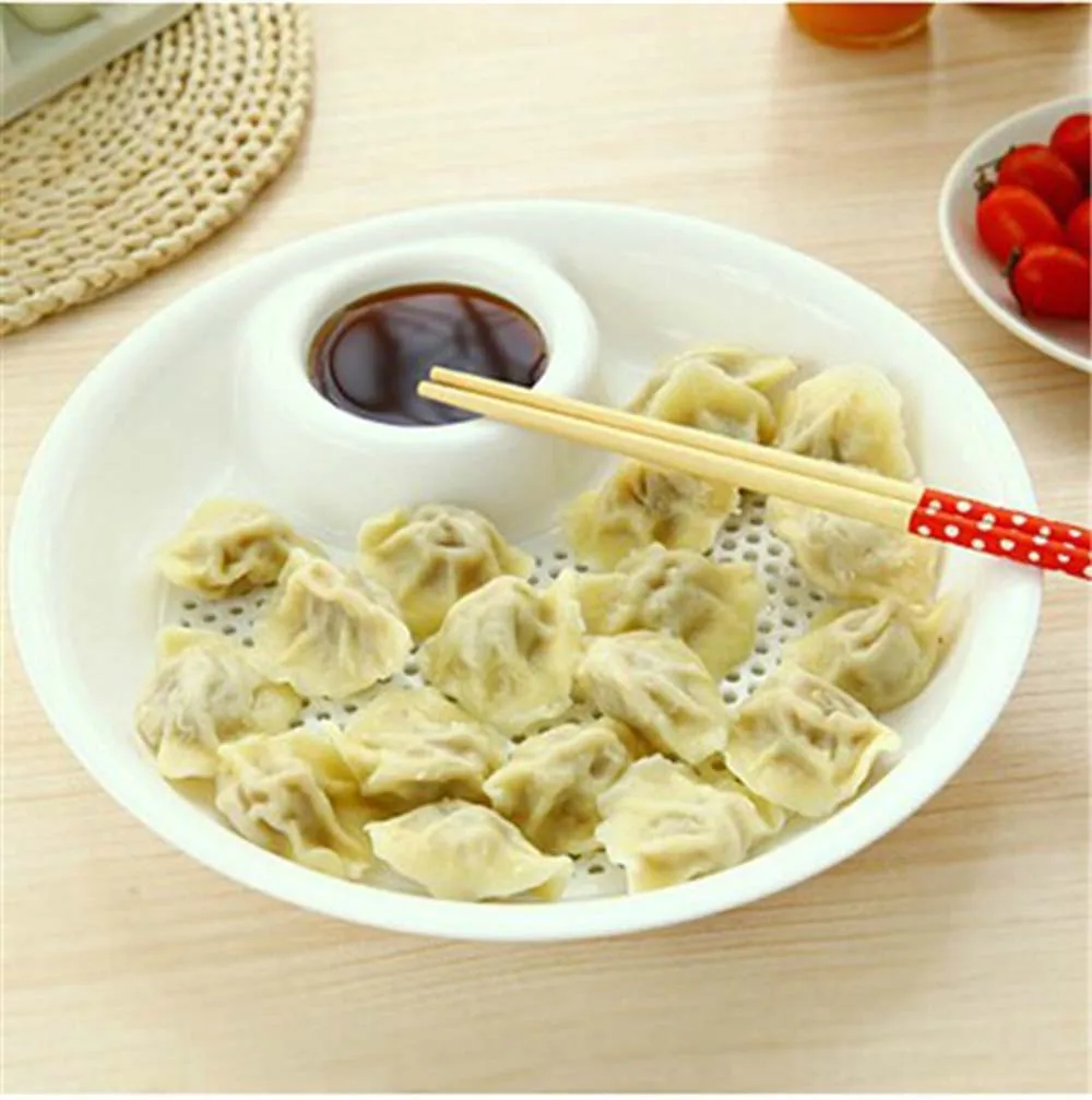 

Double Layer Plate Dumplings Dish Fruit Bowl Large With Vinegar Fruit Plate Water Belt Vinegar Dish New Popular KC1059