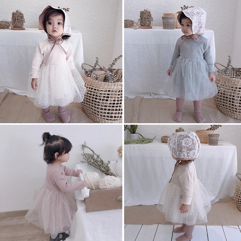 

Baby girl autumn long-sleeved shirt stitching dress double-layer mesh dress princess temperament dress