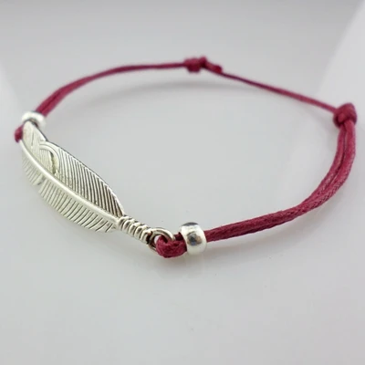50 шт., серебряные перьевые браслеты с подвесками, красная веревка для женщин и мужчин, счастливый ножной браслет, ювелирные изделия - Окраска металла: Burgundy