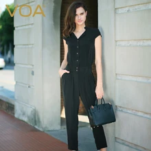 2016 summer new fashion silk jumpsuit noble blue and sexy black silk short-sleeved turn-down jumpsuit K158