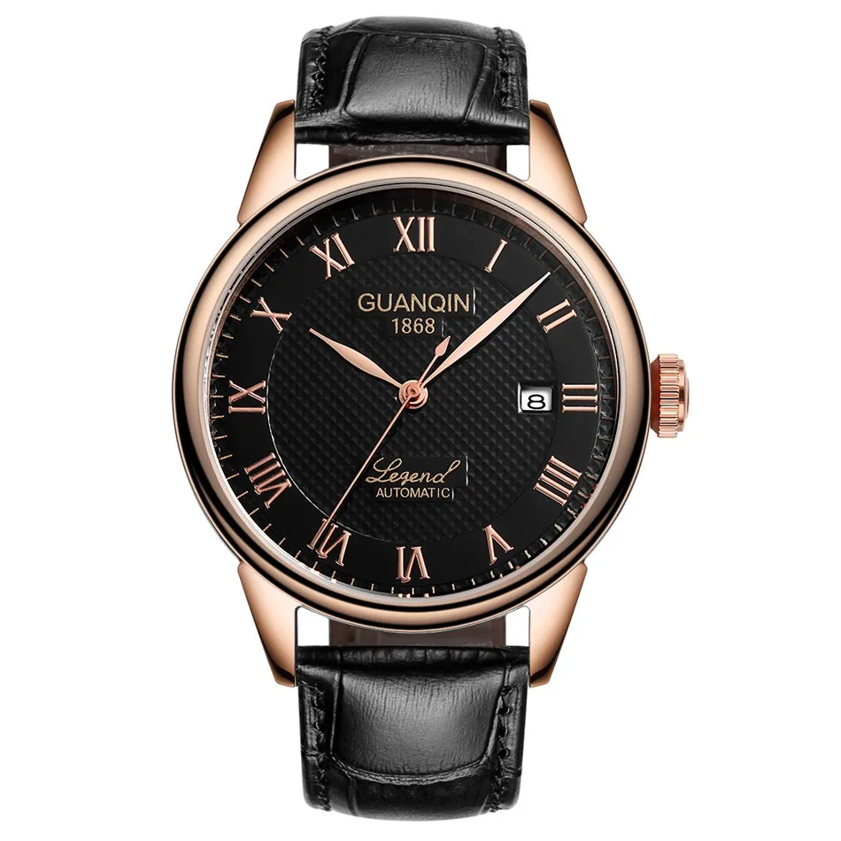 GUANQIN Mens watch Luxury Automatic Watch Men Mechanical Movement Wristwatches Waterproof Watches Top Brand White Day Display