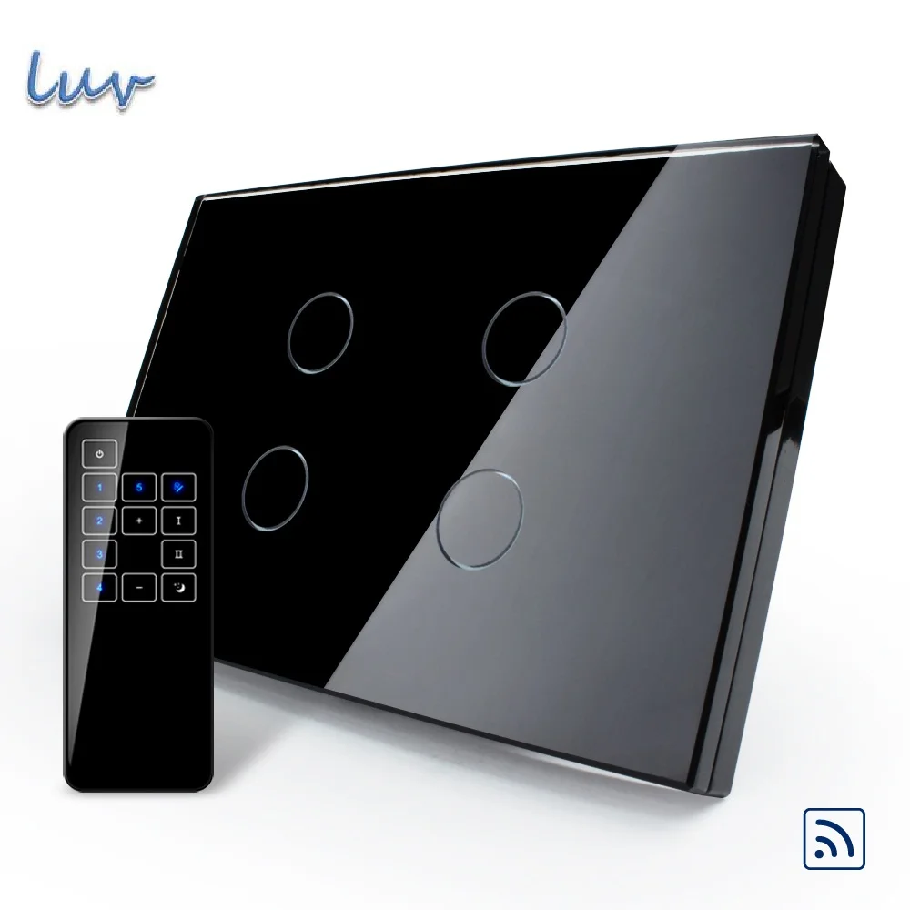 US AU Smart Switch Black Pearl Crystal Glass Panel Remote Touch Screen Light Switch With Touch