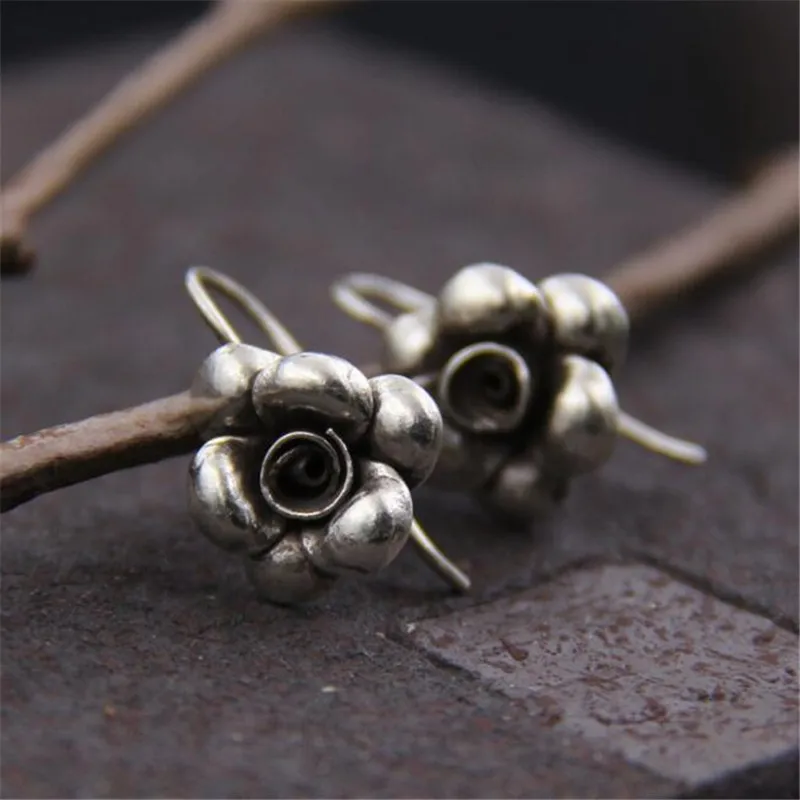 JINSE Real 925 Sterling Silver Earrings Vintage Thai Rose Flower Pure Handmade Bangkok Silver Jewellery Boutique 12*14MM