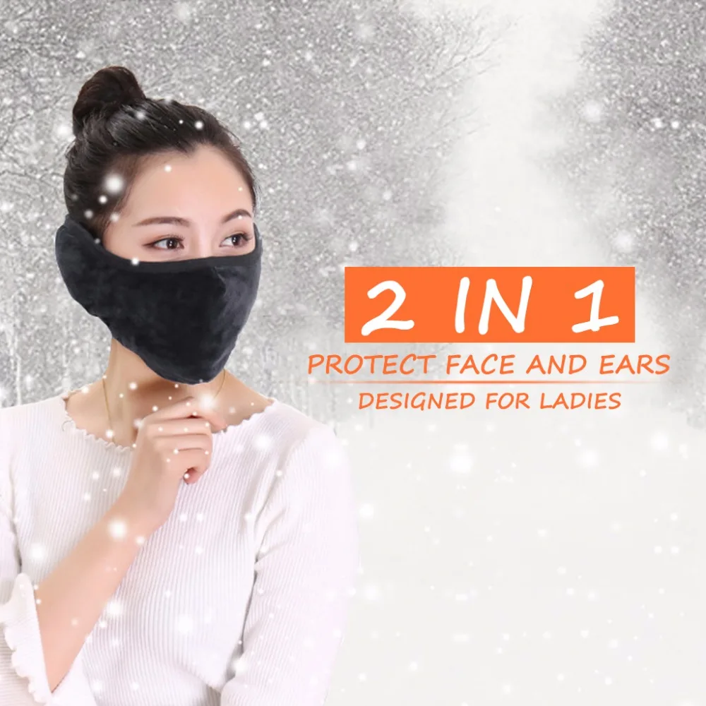 Winter Warm Ear Protection Mouth-Mask Outdoor Riding Windproof And Dustproof Protection Face Care Ear All-Inclusive Mask For Ladies  Black (8)
