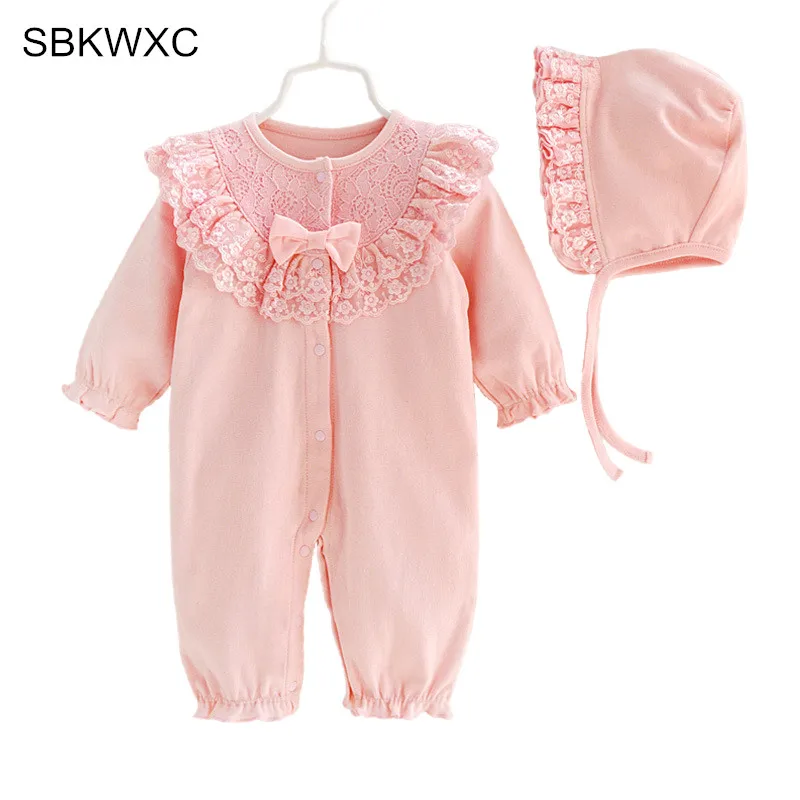 Cute Newborn Baby Girl Romper Clothes 012m Infant Bebes Princess Girls Lace Baby Jumpsuit+hat