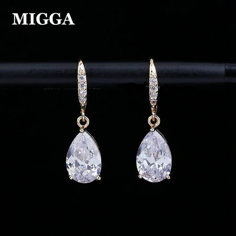 

MIGGA Elegant Cubic Zircon Water Drop Dangle Earrings Fashion Women Ladies Party Gift Brincos Jewelry