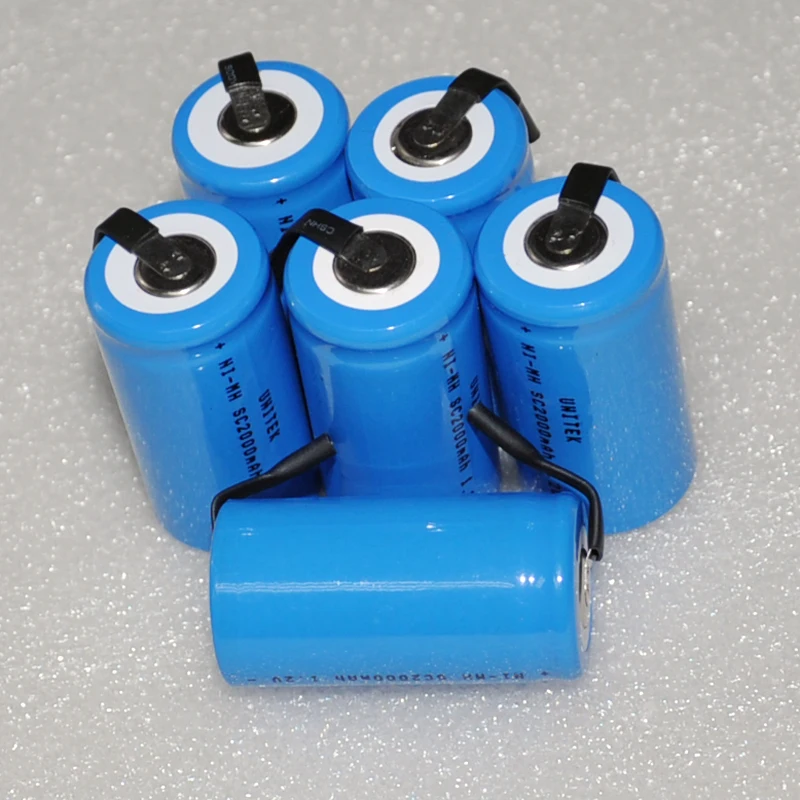 12 20PCS/lot ni mh 1.2V rechargeable Sub C SC battery 2000mah nimh cell with welding pins tab