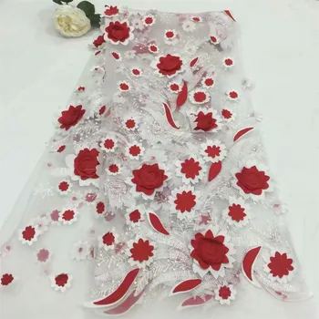 

3D Flowers Latest African Cord Lace Fabrics High Quality 2018 Nigerian Lace Fabric For Wedding African Lace Fabric HJ321-2