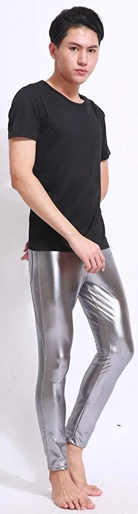 Мужские металлические Wetlook леггинсы мужские блестящие танцевальные штаны для