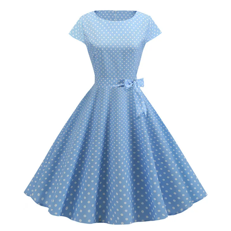 

Women Summer Dresses 2019 Robe Vintage 1950s 60s Pin Up Big Swing Party Work Wear Rockabilly Dress White Polka Dot Vestidos