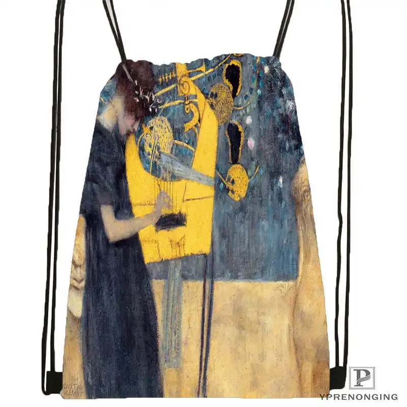 На заказ дерево Густава жизни Климт шнурок рюкзак сумка милый рюкзак дети ранец(черная спинка) 31x40 см#180531-02-56 - Цвет: Drawstring Backpack
