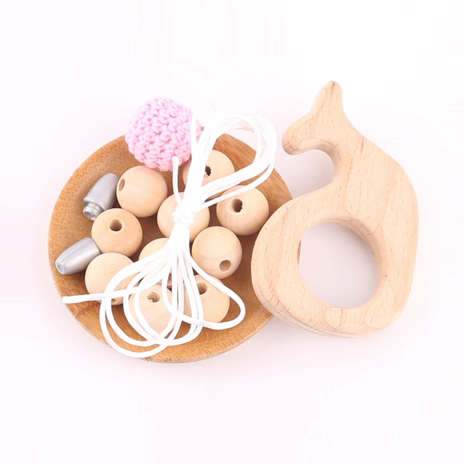 

Let's make 1set Natural Wooden Rabbit DIY Set Crochet Beads Hands-on Baby Teether Birthday Gift Whale Food Grade DIY Necklace