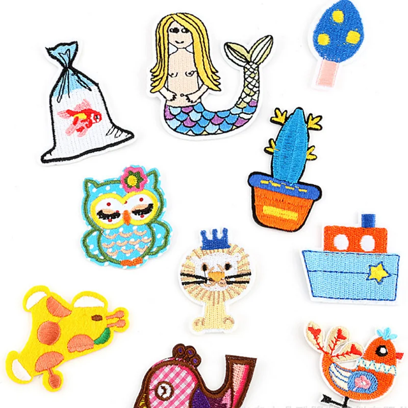 

10Pcs/set Cartoon Patches Iron On Embroidered Appliques For Clothes Sew On Accessories DIY Fabric Badges