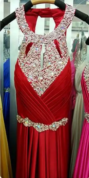 VENSANAC Роскошный пояс с кристаллами Холтер A Line Длинные элегантные вечерние платья с блестками плиссированные спинки Вечерние платья - Цвет: Wine Red