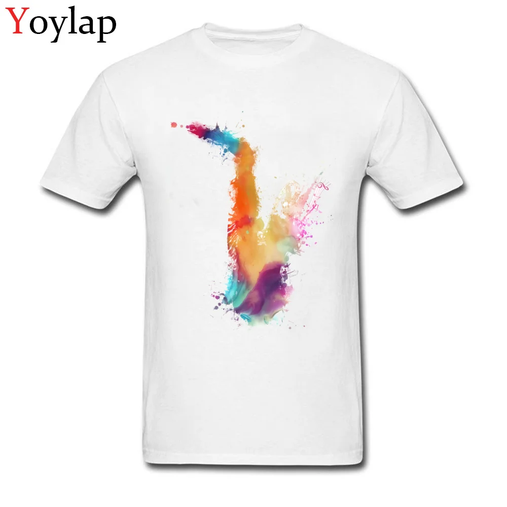 Casual T-shirts Fashion O-Neck Saxophone musical instrument art Cotton Fabric Men's Tops T Shirt Summer Short Sleeve Tee-Shirts white